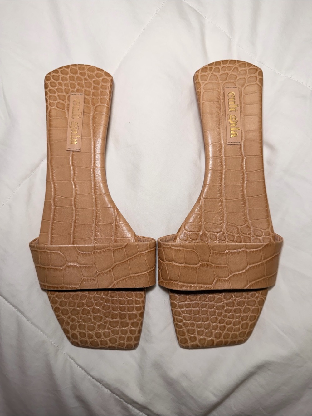 Cult Gaia Croc-Embossed Tan Slide Sandals - Women - Size 37